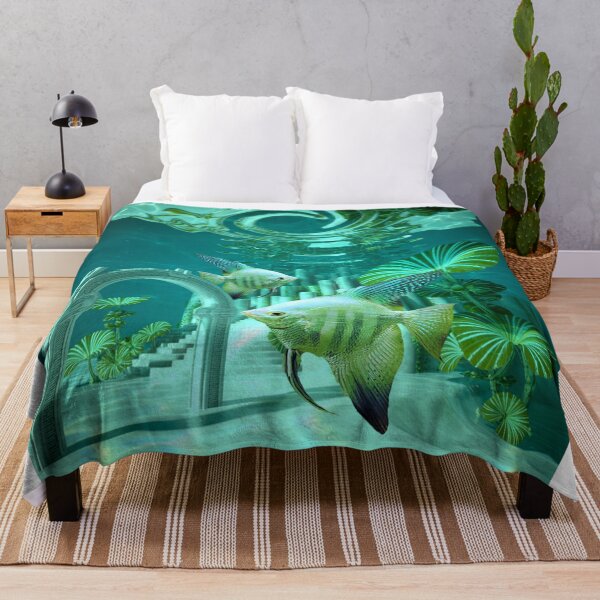Item preview, Blue Angelfish Underwater Scape Fantasy Surreal Aquarium Art designed and sold by Aquarium Eclipse.