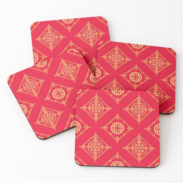 Item preview, Elegant Red and Gold Asian Geometric Motif Pattern – Cultural A-Line Dress designed and sold by FestivityFinds.