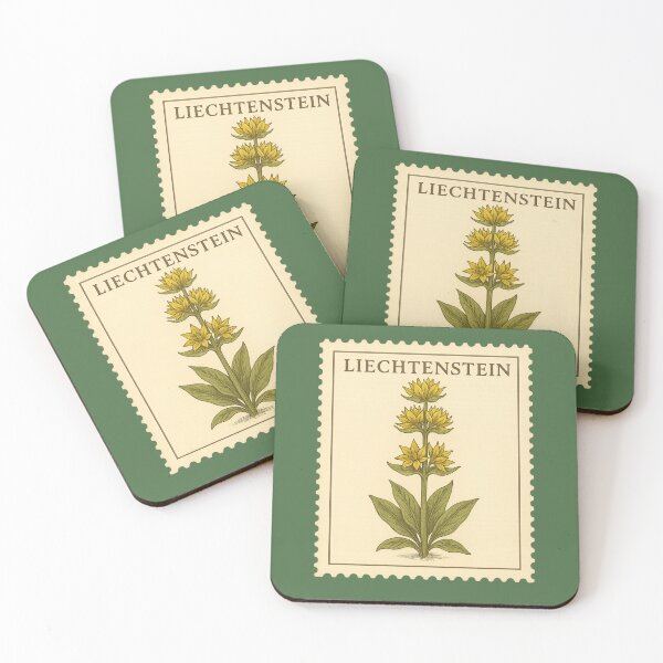 Item preview, Yellow Gentian Liechtenstein Postage Stamp Vintage Botanical designed and sold by Planthem.
