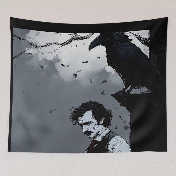 Item preview, Melancholy Poet and Raven in a Stormy Gothic Scene designed and sold by Skolyak.