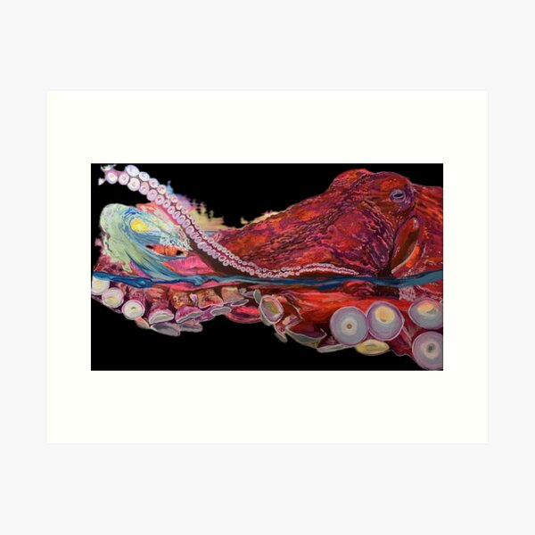 Item preview, Kraken Rising octopus acrylic painting mixed media surrealism designed and sold by ArtByAMReisig.