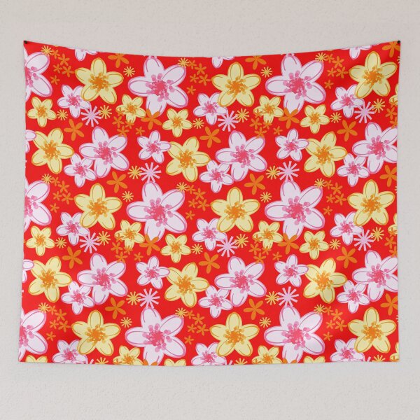 Item preview, Yellow Floral on Red Fabric Pattern Seamless Repeat designed and sold by Sharon Schwalbe.
