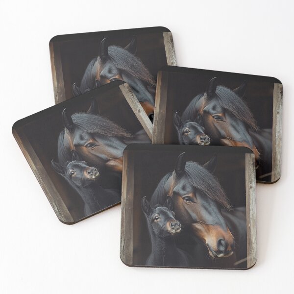 Item preview, Bay Mare with Colt in Old Barn Window designed and sold by CritterWisdom.