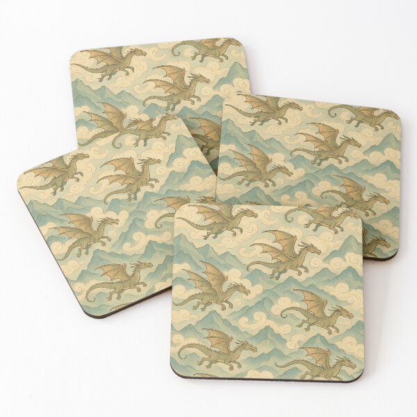 Item preview, Whimsical Dragons Green Mountains and Clouds designed and sold by alw951.