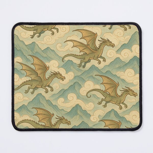 Item preview, Whimsical Dragons Green Mountains and Clouds designed and sold by alw951.