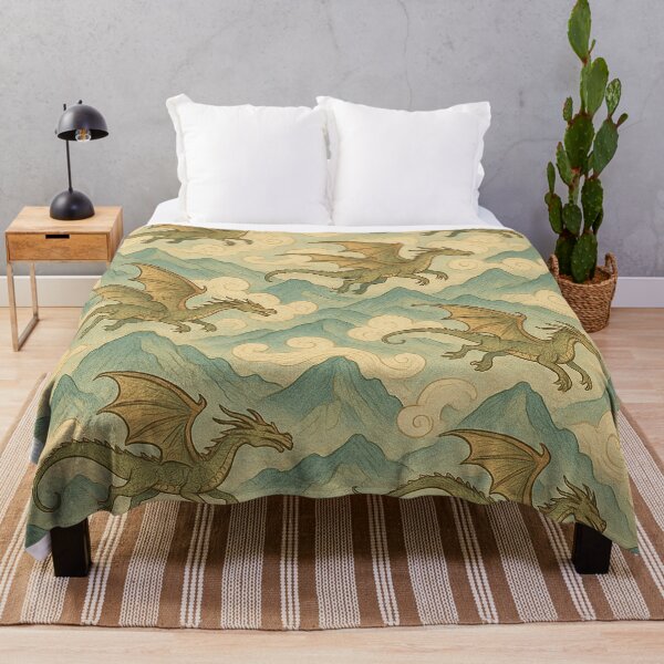Item preview, Whimsical Dragons Green Mountains and Clouds designed and sold by alw951.