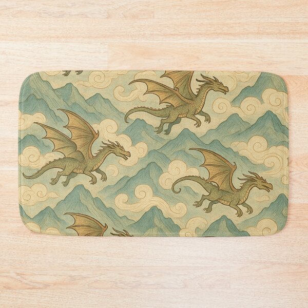 Item preview, Whimsical Dragons Green Mountains and Clouds designed and sold by alw951.