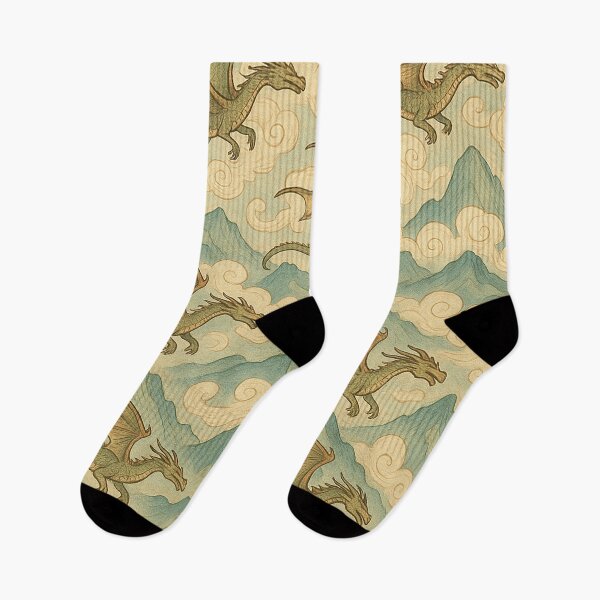 Item preview, Whimsical Dragons Green Mountains and Clouds designed and sold by alw951.