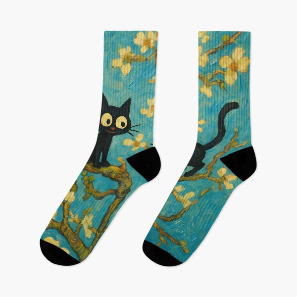 Item preview, Playful Black Cats in Blossoming Tree – Whimsical Van Gogh Style Animal Art designed and sold by AbstractAuraArt.