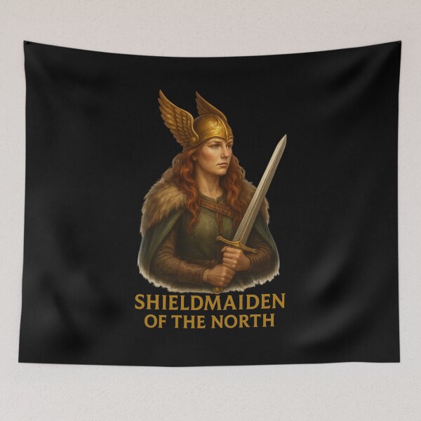 Item preview, Nordic shieldmaiden with sword – Viking warrior illustration designed and sold by Jawoahl.