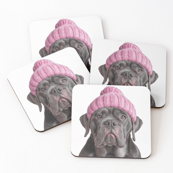Item preview, Cozy Neapolitan Mastiff dog Wearing Pink Winter Hat Trendy Animal Fashion Artwork designed and sold by LazyOwlStore.
