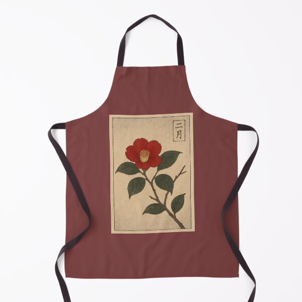 Aperçu de l'œuvre Camélia rouge en février – Estampe florale japonaise (Tsubaki) créée et vendue par Planthem.