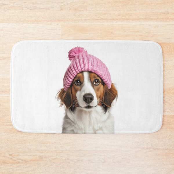 Item preview, Cozy Kooikerhondje dog Wearing Pink Winter Hat Trendy Animal Fashion Artwork designed and sold by LazyOwlStore.