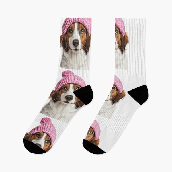 Item preview, Cozy Kooikerhondje dog Wearing Pink Winter Hat Trendy Animal Fashion Artwork designed and sold by LazyOwlStore.