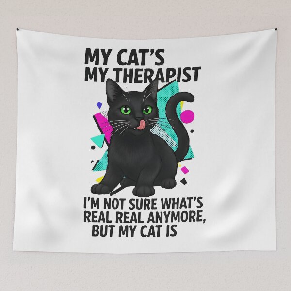 Item preview, "My Cat's My Therapist" - A cool black cat with green eyes designed and sold by Ayutthaya Vibes.
