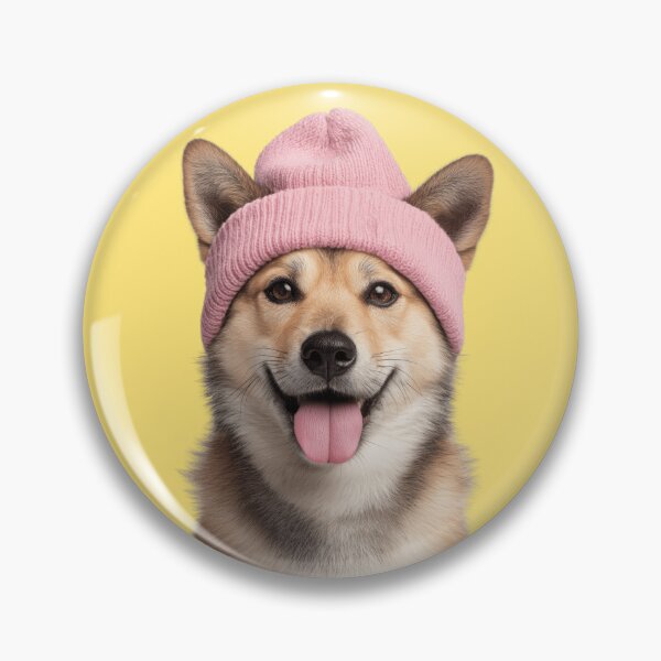 Item preview, Cozy Norwegian buhund dog Wearing Pink Winter Hat Trendy Animal Fashion Artwork designed and sold by LazyOwlStore.