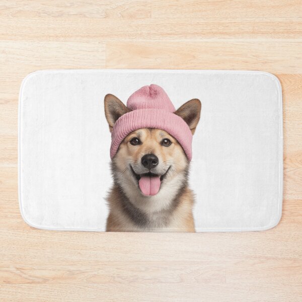 Item preview, Cozy Norwegian buhund dog Wearing Pink Winter Hat Trendy Animal Fashion Artwork designed and sold by LazyOwlStore.