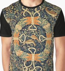 Wreath On A Ground of Flowers,Birds,Rabbits ,Yellow Green Floral Graphic T-Shirt