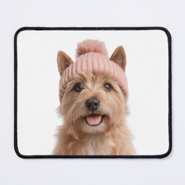 Item preview, Cozy Norwich Terrier dog Wearing Pink Winter Hat Trendy Animal Fashion Artwork designed and sold by LazyOwlStore.