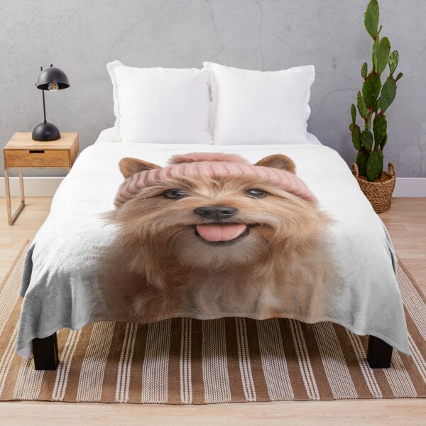 Item preview, Cozy Norwich Terrier dog Wearing Pink Winter Hat Trendy Animal Fashion Artwork designed and sold by LazyOwlStore.