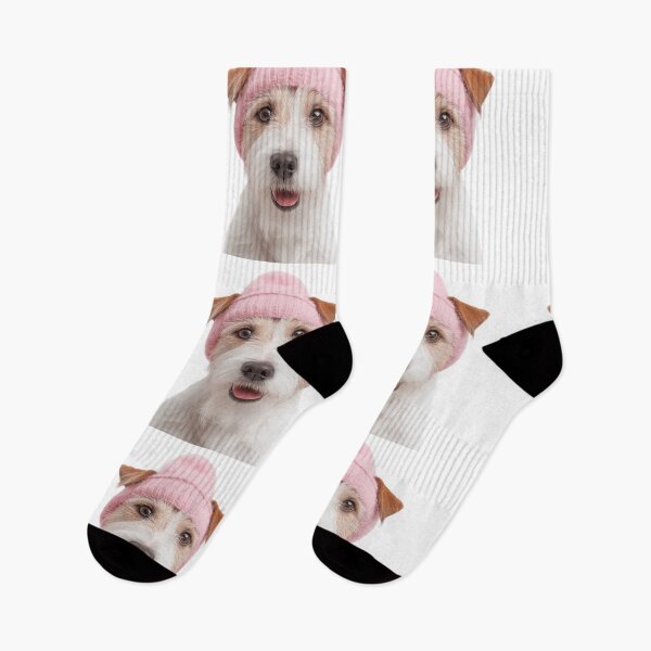Item preview, Cozy Parson Russell Terrier dog Wearing Pink Winter Hat Trendy Animal Fashion Artwork designed and sold by LazyOwlStore.