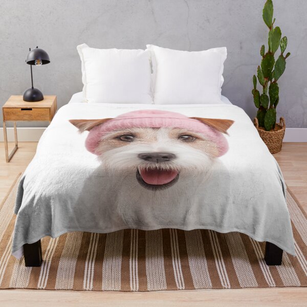 Item preview, Cozy Parson Russell Terrier dog Wearing Pink Winter Hat Trendy Animal Fashion Artwork designed and sold by LazyOwlStore.
