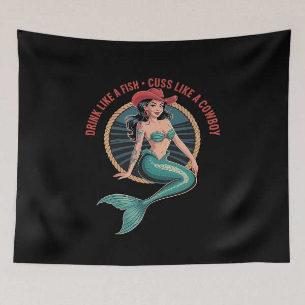 Item preview, Drink Like A Fish Cuss Like A Cowboy - Cowgirl Mermaid designed and sold by heeun.
