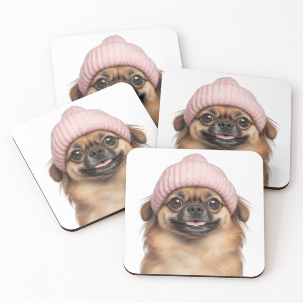 Item preview, Cozy Pekingese dog Wearing Pink Winter Hat Trendy Animal Fashion Artwork designed and sold by LazyOwlStore.