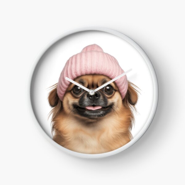 Item preview, Cozy Pekingese dog Wearing Pink Winter Hat Trendy Animal Fashion Artwork designed and sold by LazyOwlStore.
