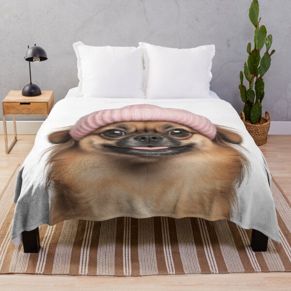 Item preview, Cozy Pekingese dog Wearing Pink Winter Hat Trendy Animal Fashion Artwork designed and sold by LazyOwlStore.