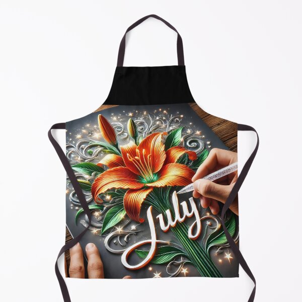 Item preview, July 3D Sketch with Fire Lily Fantasy – Artist Hand Engraving Sparkling Letters designed and sold by EmeraldeaArt.