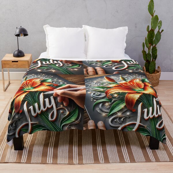 Item preview, July 3D Sketch with Fire Lily Fantasy – Artist Hand Engraving Sparkling Letters designed and sold by EmeraldeaArt.