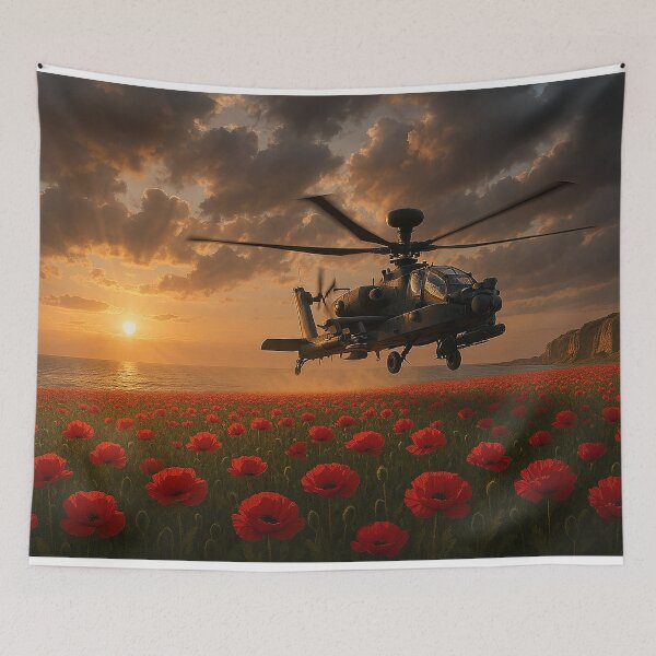 Item preview, Apache Over Poppy Fields designed and sold by Skyframe Aviation.