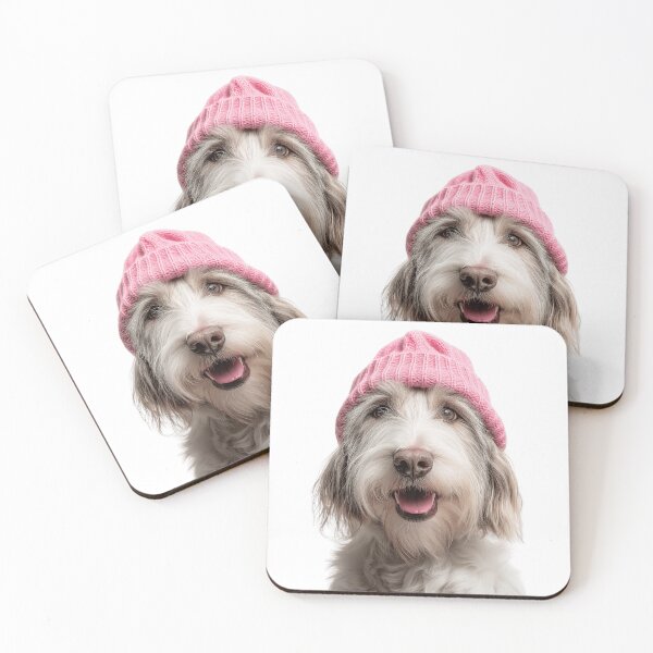 Item preview, Cozy Petit Basset Griffon Vendéen dog Wearing Pink Winter Hat Trendy Animal Fashion Artwork designed and sold by LazyOwlStore.