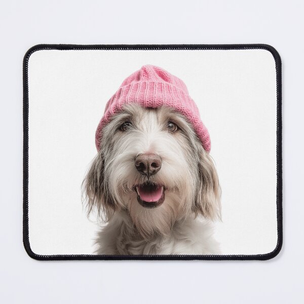 Item preview, Cozy Petit Basset Griffon Vendéen dog Wearing Pink Winter Hat Trendy Animal Fashion Artwork designed and sold by LazyOwlStore.