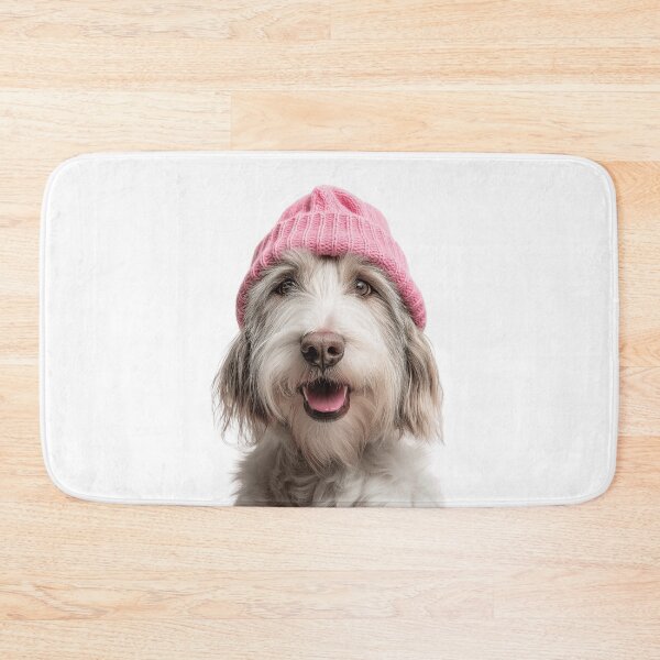 Item preview, Cozy Petit Basset Griffon Vendéen dog Wearing Pink Winter Hat Trendy Animal Fashion Artwork designed and sold by LazyOwlStore.