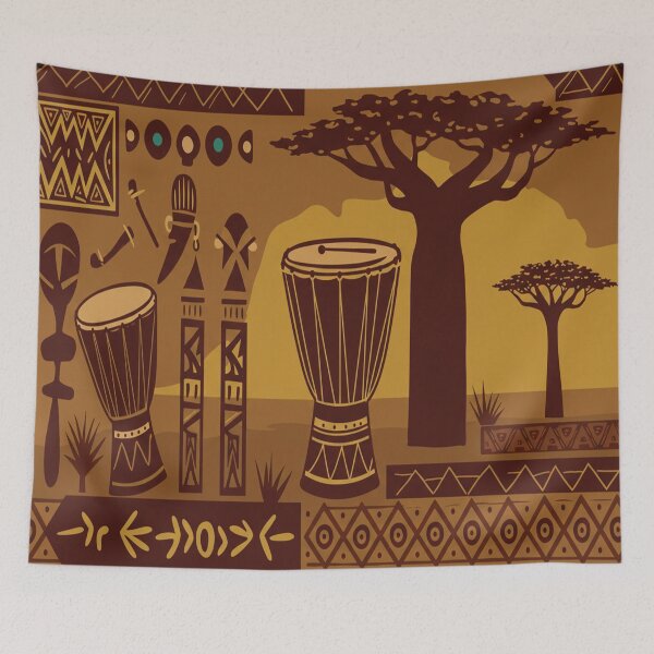 Item preview, "Abstract African Drums and Baobab Trees – Tribal Geometric Pattern" designed and sold by Afrobood.