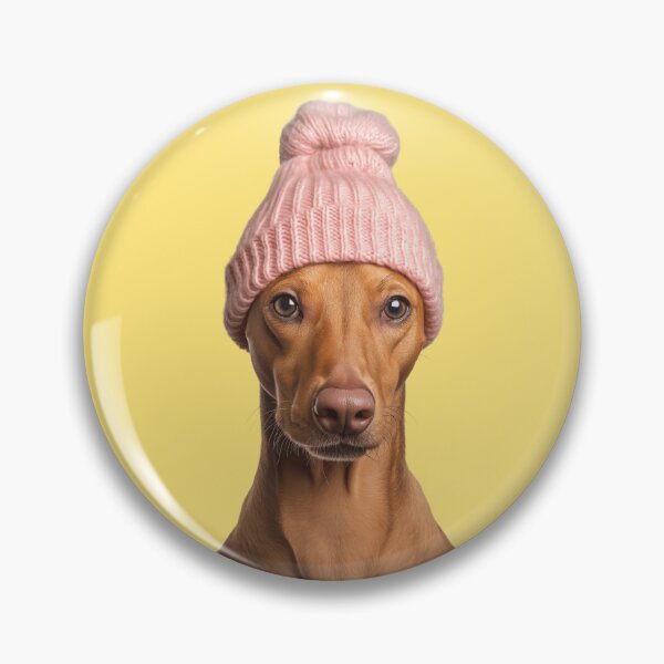 Item preview, Cozy Pharaoh Hound dog Wearing Pink Winter Hat Trendy Animal Fashion Artwork designed and sold by LazyOwlStore.