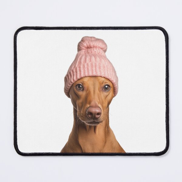 Item preview, Cozy Pharaoh Hound dog Wearing Pink Winter Hat Trendy Animal Fashion Artwork designed and sold by LazyOwlStore.