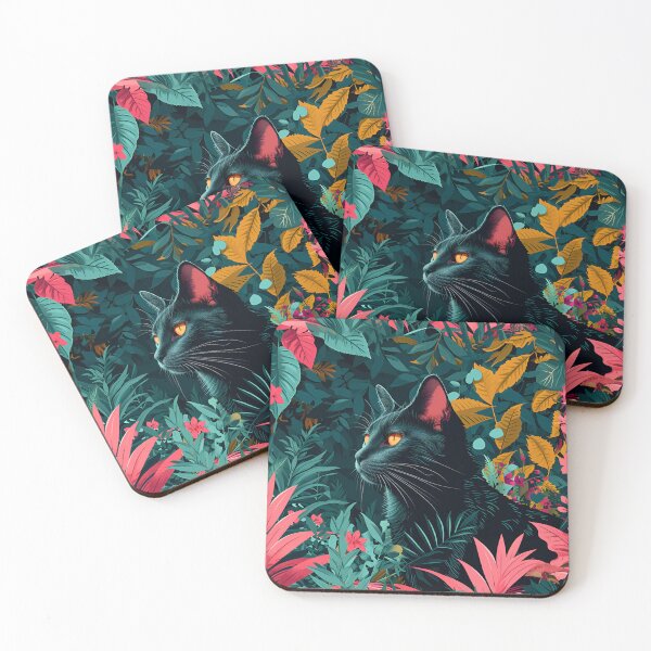 Item preview, Black Cat Jungle Pattern Botanical Foliage Artwork designed and sold by Parkerzz.