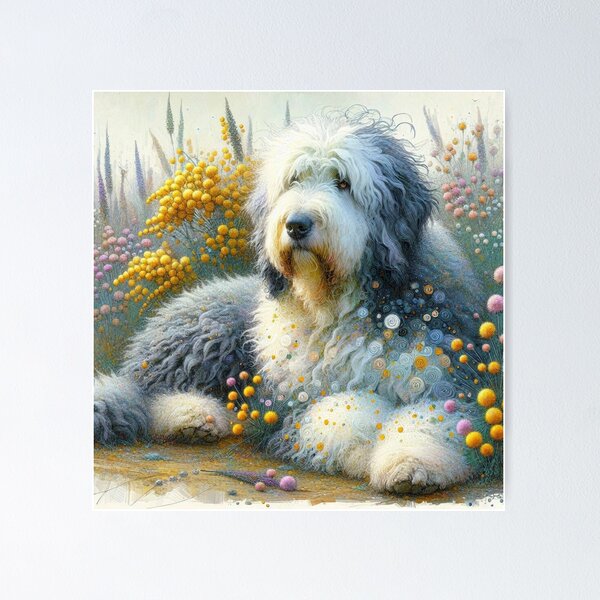 Item preview, Regal Sheepdog in Wildflower Meadow designed and sold by Wags & Tails.