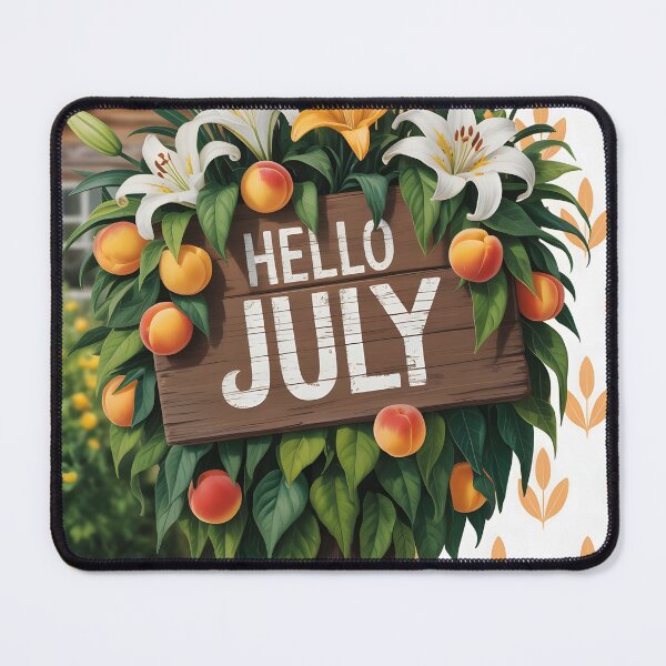 Item preview, Hello July – Wooden Sign with Apricots and Lilies designed and sold by EmeraldeaArt.