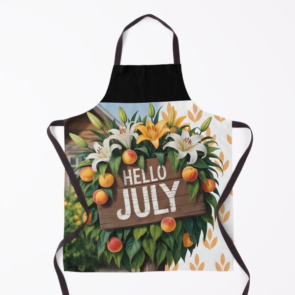Item preview, Hello July – Wooden Sign with Apricots and Lilies designed and sold by EmeraldeaArt.
