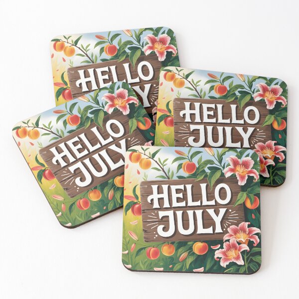 Item preview, Sunny July Welcome – Rustic Wood Sign with Lilies and Ripe Apricots designed and sold by EmeraldeaArt.