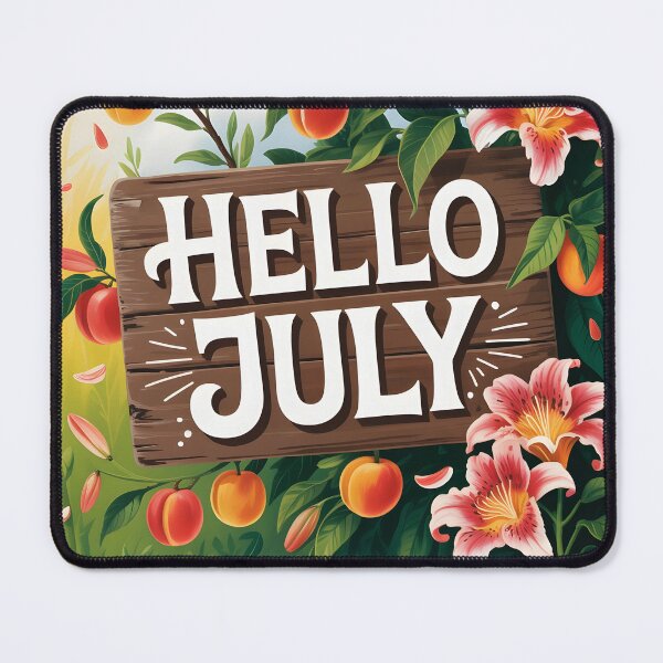 Item preview, Sunny July Welcome – Rustic Wood Sign with Lilies and Ripe Apricots designed and sold by EmeraldeaArt.