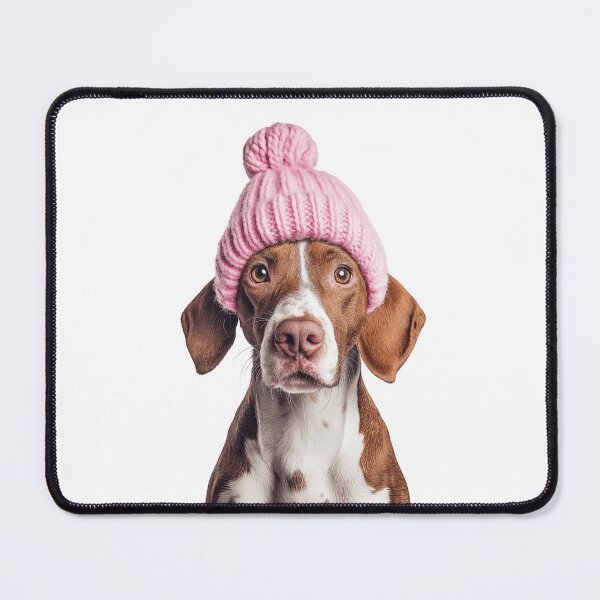 Item preview, Cozy Pointer dog Wearing Pink Winter Hat Trendy Animal Fashion Artwork designed and sold by LazyOwlStore.