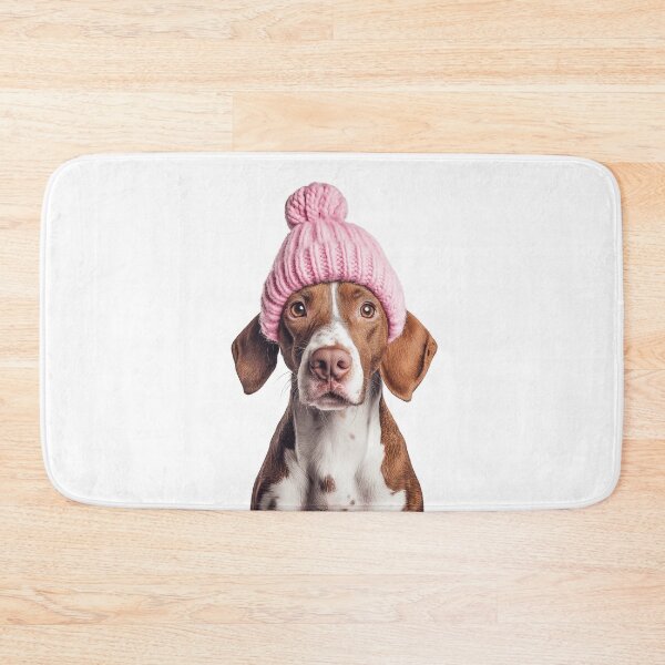 Item preview, Cozy Pointer dog Wearing Pink Winter Hat Trendy Animal Fashion Artwork designed and sold by LazyOwlStore.