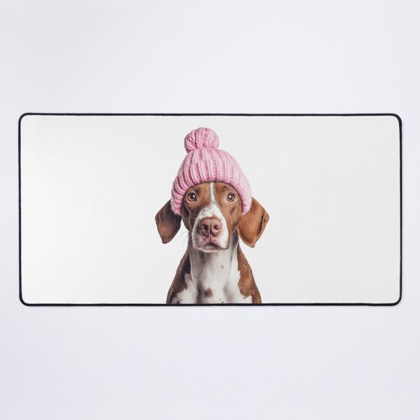 Item preview, Cozy Pointer dog Wearing Pink Winter Hat Trendy Animal Fashion Artwork designed and sold by LazyOwlStore.