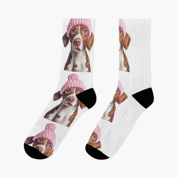 Item preview, Cozy Pointer dog Wearing Pink Winter Hat Trendy Animal Fashion Artwork designed and sold by LazyOwlStore.