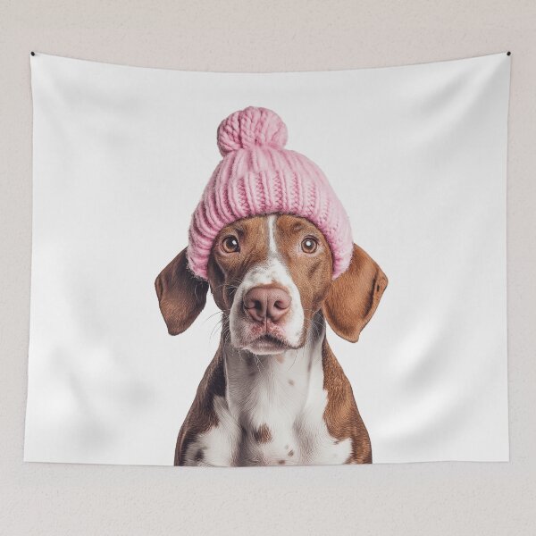 Item preview, Cozy Pointer dog Wearing Pink Winter Hat Trendy Animal Fashion Artwork designed and sold by LazyOwlStore.